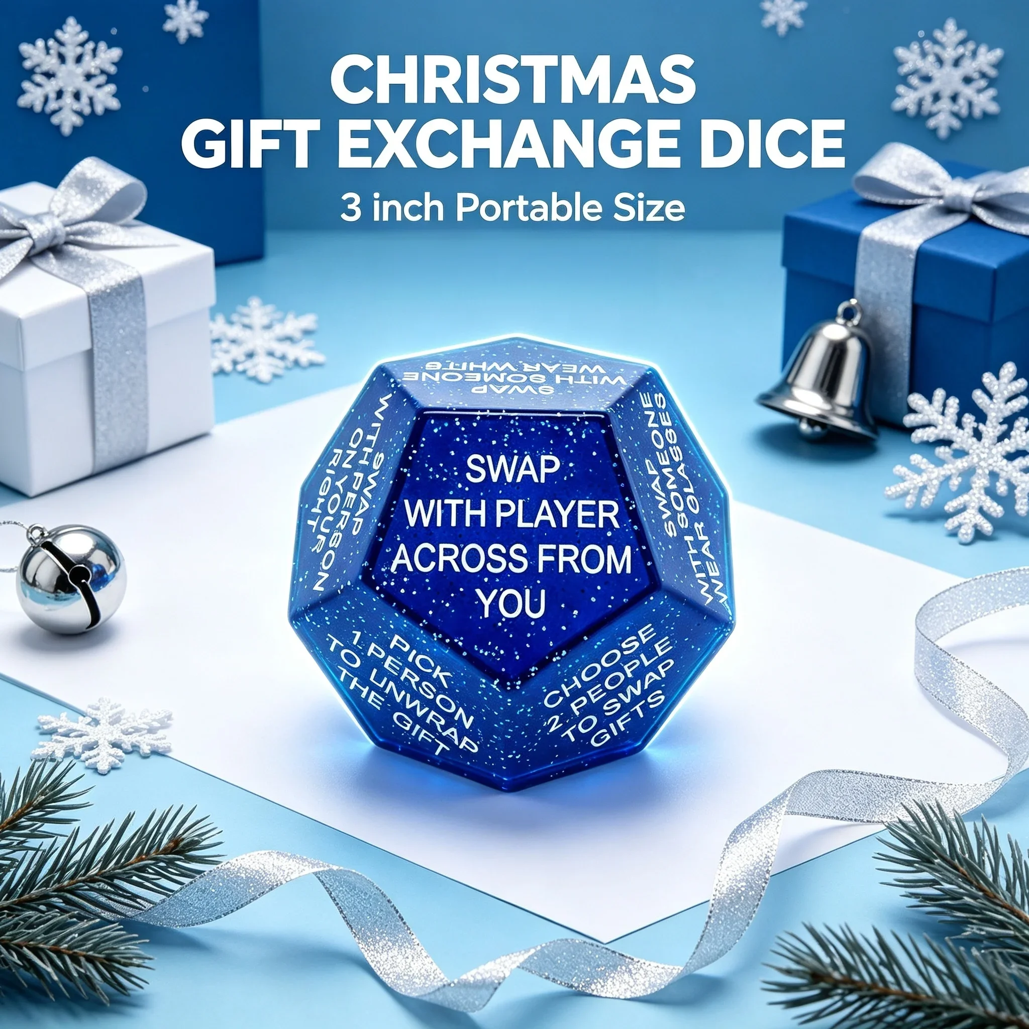 Sparkling 12-Sided Gift Exchange Dice Suitable for Holiday Parties Christmas Stocking Stuffers with Numbered Sides for Snowflake