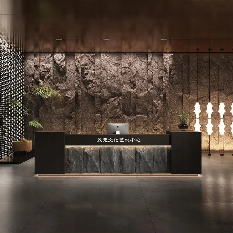 Chinese Retro Solid Wood Front Desk for Bar Hotel Health Center Foot Bath Shop Restaurant Checkout Counter Reception Table