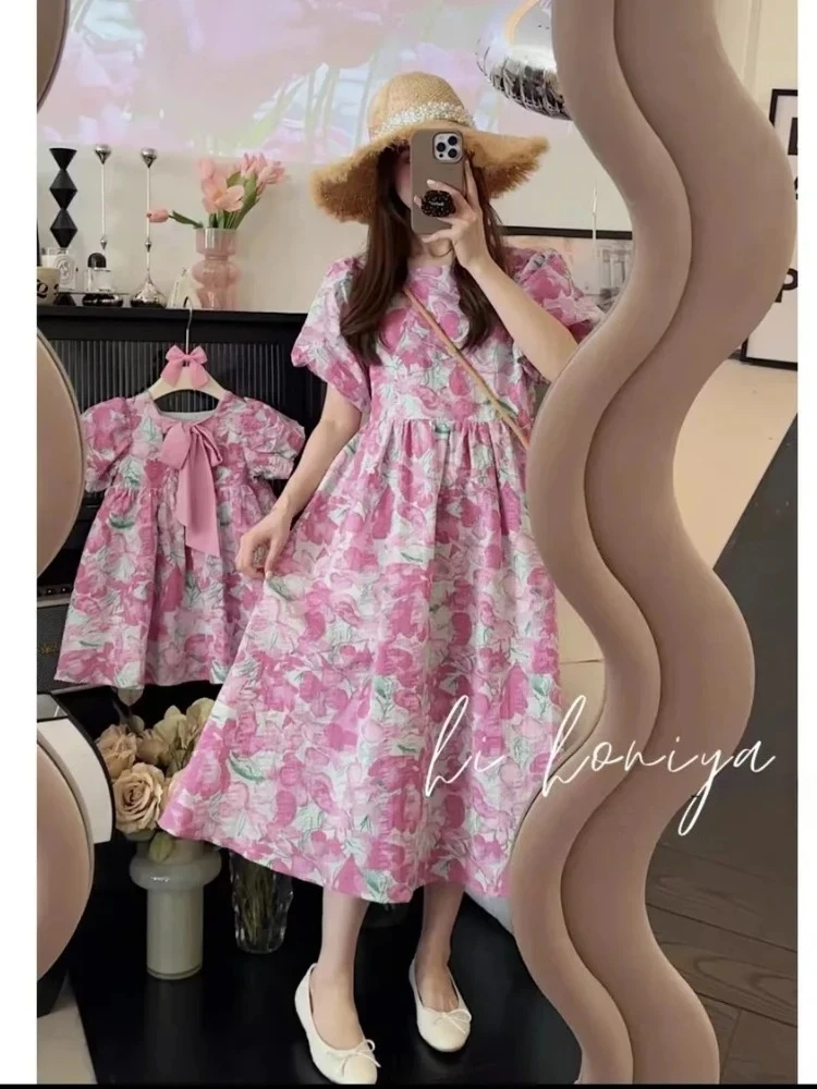 

Women Clothing Daughter Floral Elegant Dress Mommy and Baby Mother and Girl Matching Equal Delicate Dresses Flower Girl Frock