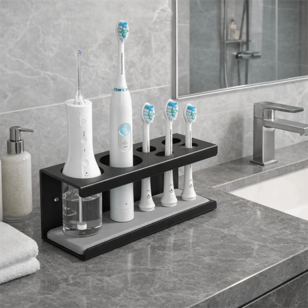 Practical Space Aluminum Electric Toothbrush Holder Black Large Capacity Makeup Brush Rack Simple Desktop Organizer Home