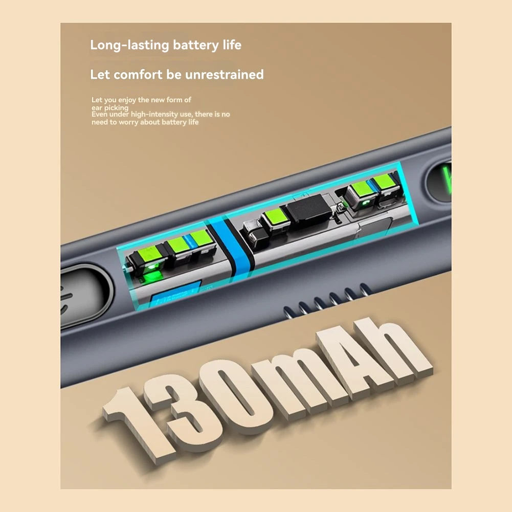 AB68 Cuchara para la oreja Limpieza del hogar Luminoso Visual Limpieza y Segura Inalámbrica IPX5 Impermeable Negro