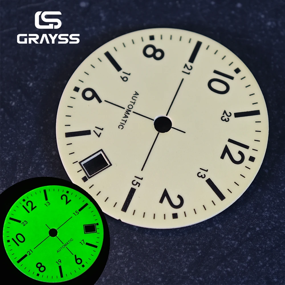 Novo completo verde c3 lume piloto 28.5mm dial face acessórios de relógio modificado skx para nh35 nh34 nh36 miyota 8215 eta2824 movimento