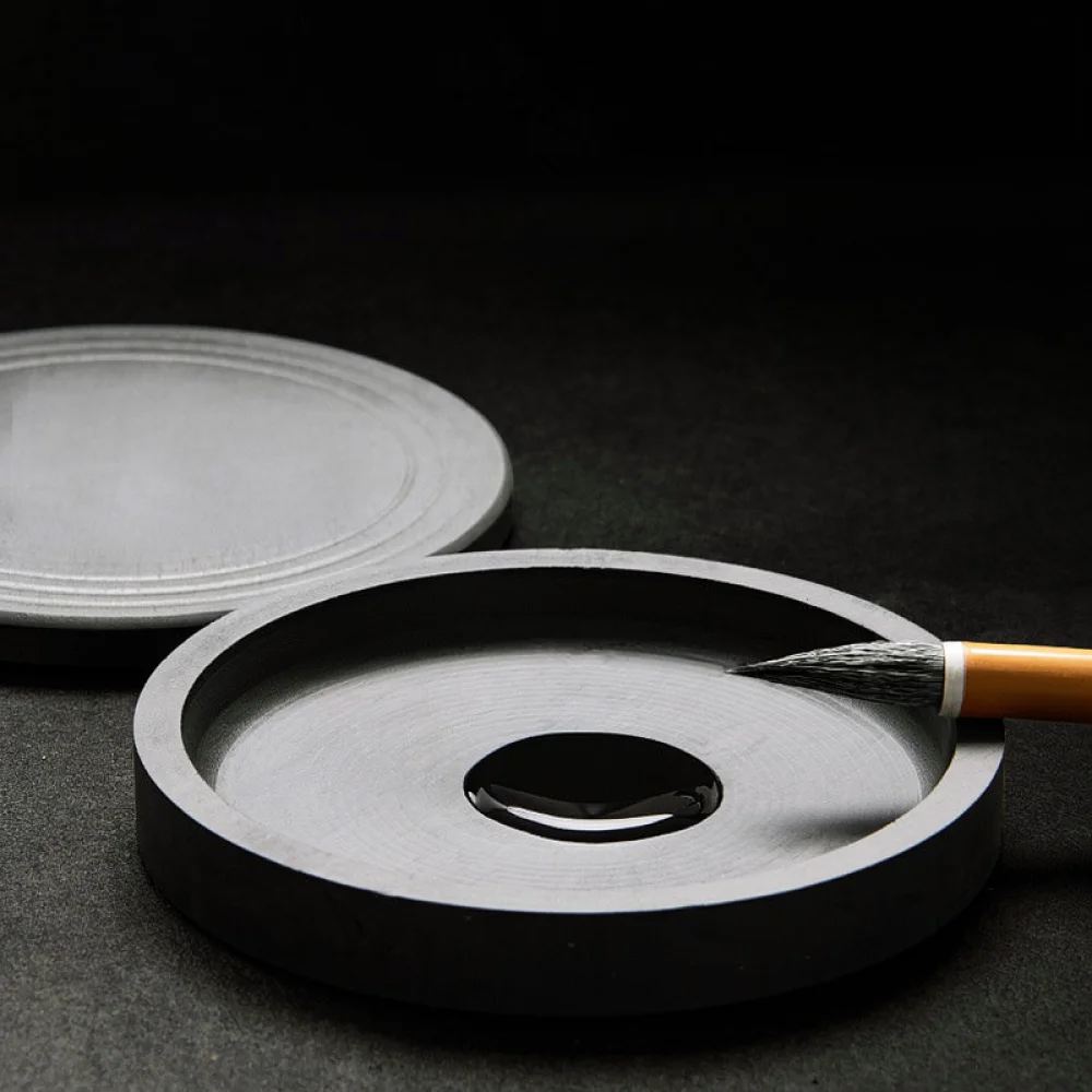 Traditional Style Natural Stone Inkstone With Lid Ink Grinding Tray For Calligraphy Painting Student Art Stationery