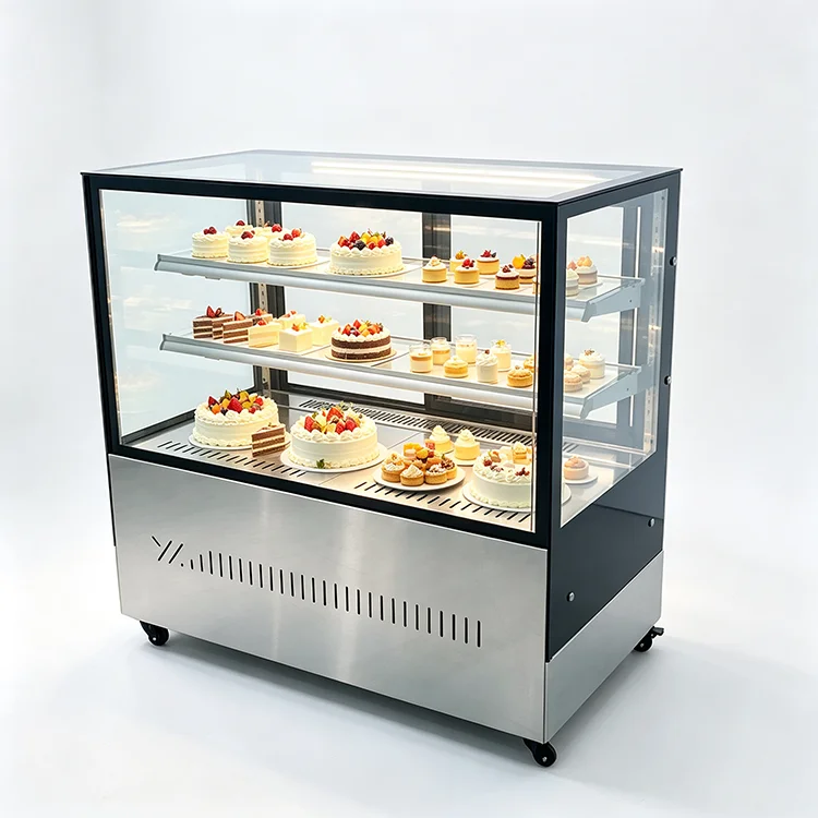 FOODLINE Cake Display Cabinet Glass Refrigerated Display Case For Cafe Store Fruit Mousse Cake Anti‑fog Showing Solution