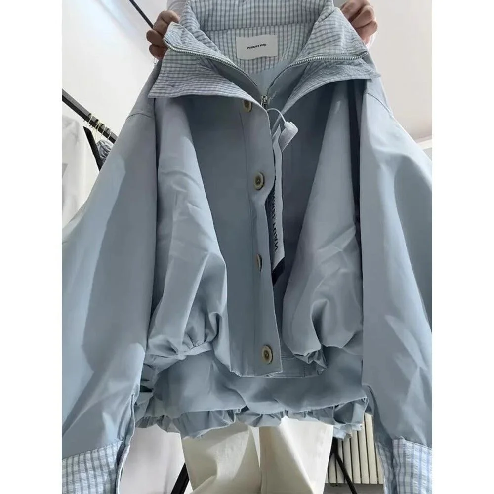 

Корейская клетчатая куртка в стиле ретро, женская свободная куртка с цветными блоками, контрастный дизайн, осень-зима, новый стиль, модное универсальное повседневное пальто