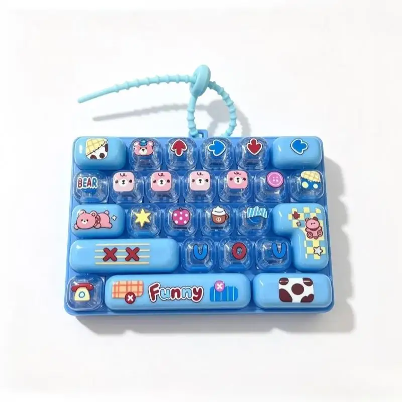 Portable 26 Grid Keyboard Fidget Toy Keychain Cartoon Printed Stress Relief Toy Pendant For Kids Student Decompression