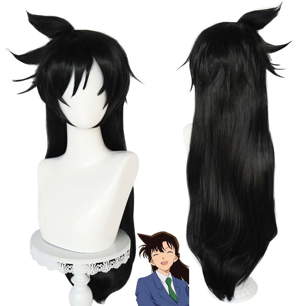 Alta qualidade anime detetive ran mouri cosplay cabelo sintético 30 Polegada preto cabelo reto halloween carnaval peruca de festa diária