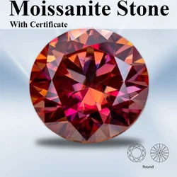 Moissanite Stone Watermelon Red Color Round Cut Lab Created Synthetic Gemstone Passed Diamond Tester Comes With Certificate