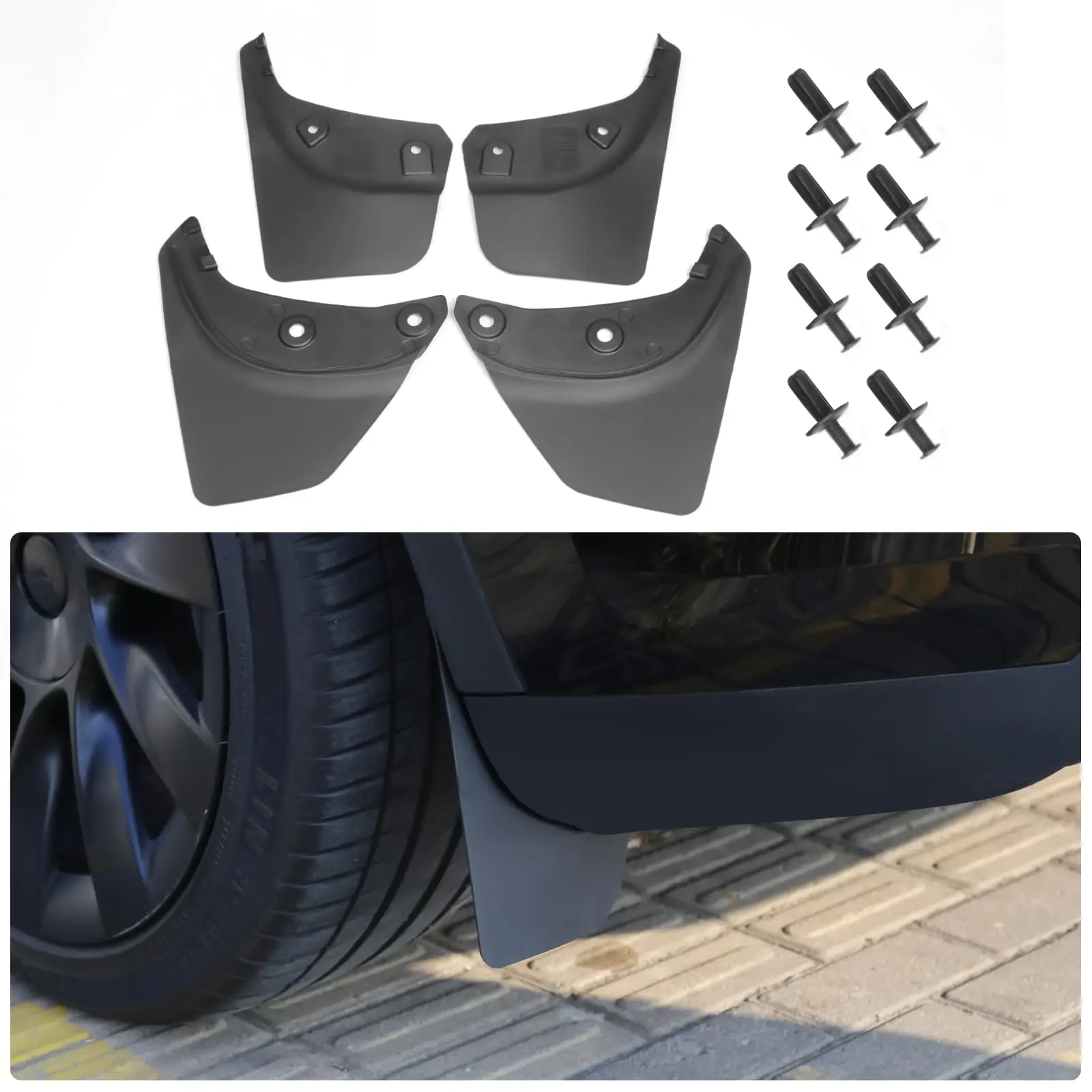 Mud Flaps with Full Protection, Punch-Free Splash Guards for 2021-2023 Tesla Model Y (Set of 4)