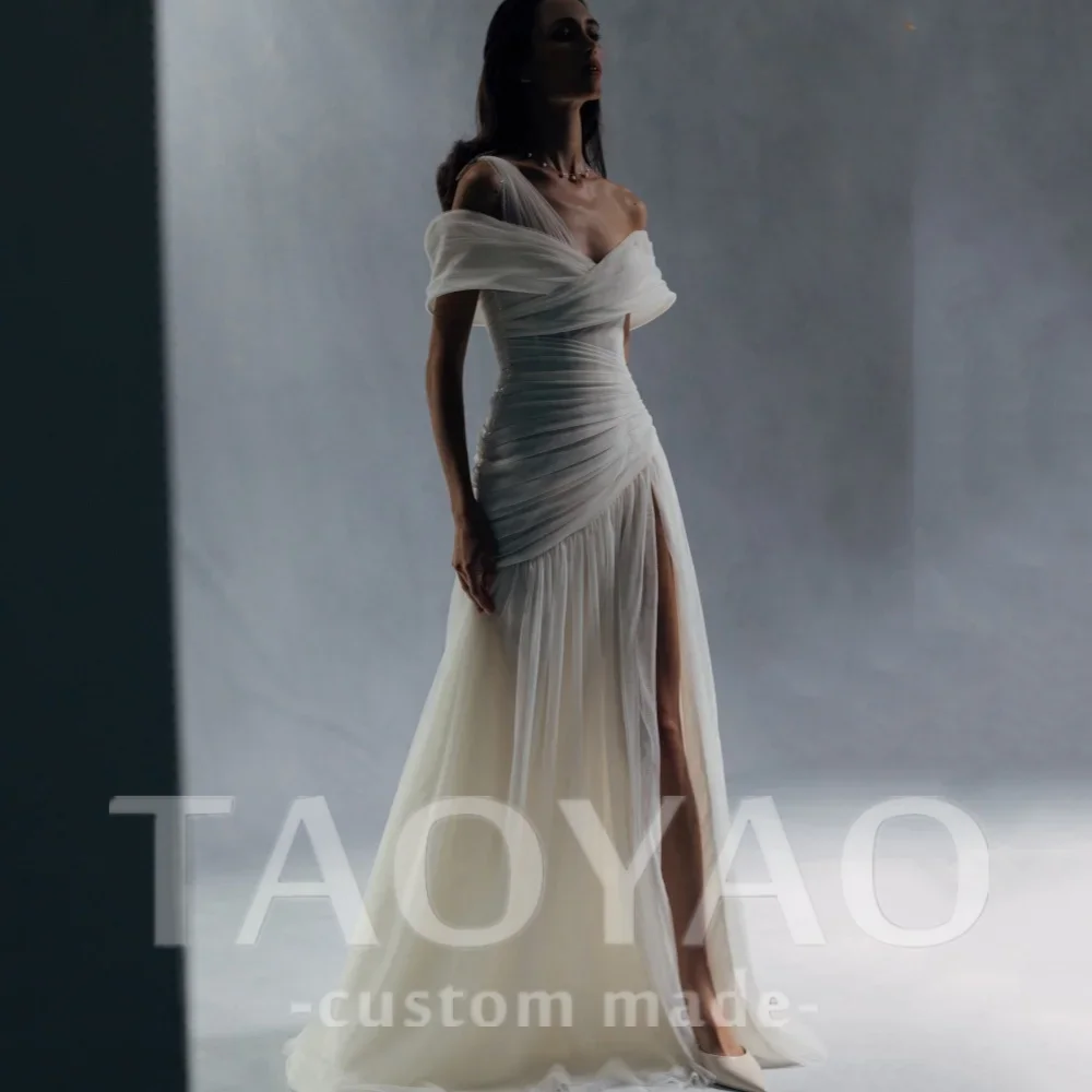 

Вечерние платья по индивидуальному заказу из шифона с открытыми плечами и высоким разрезом, вечернее платье из тюля с v-образным вырезом, Новое поступление 2025 года فساتين سهرة