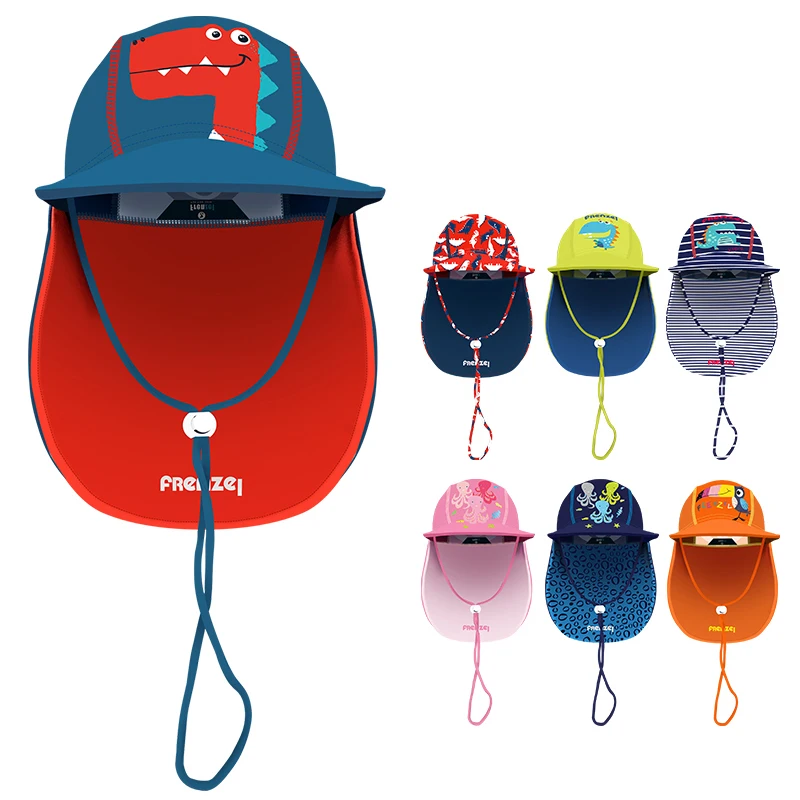 Sombrero de playa con protección solar para niños y niñas, gorro de natación con protección UV, transpirable, para el cuello, para exteriores, de 1