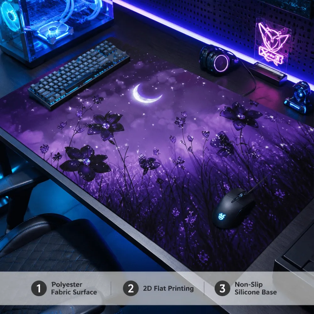 The purple moonflower print has a simple design and is suitable for gamers and office desk users The seashell mud material has