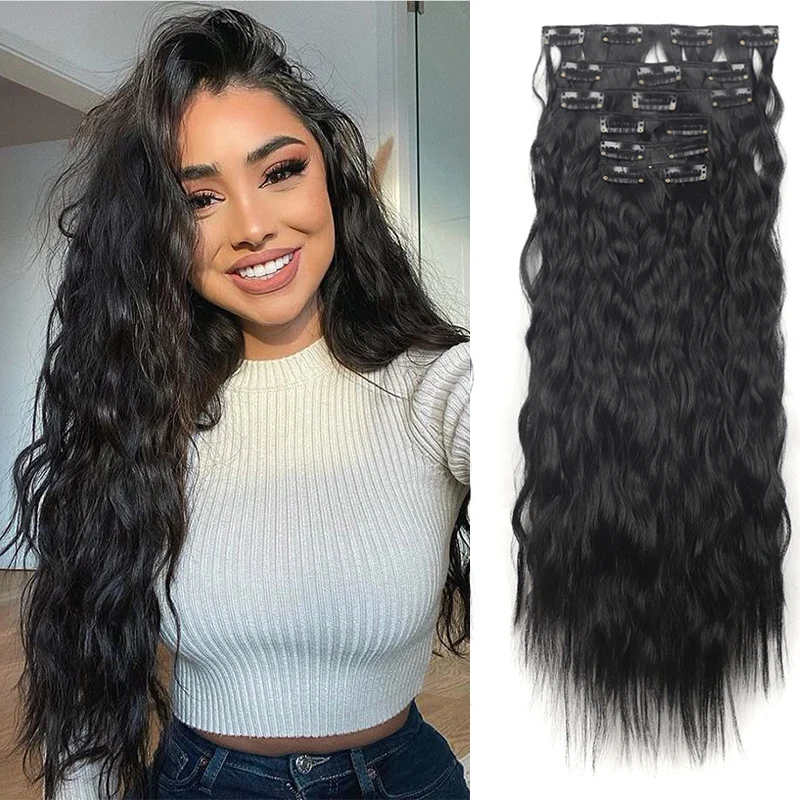 

4 шт., волнистые волосы для наращивания, короткие заколки вьющиеся шиньоны, 20 дюймов, волнистые заколки для наращивания волос, синтетический шиньон для женщин