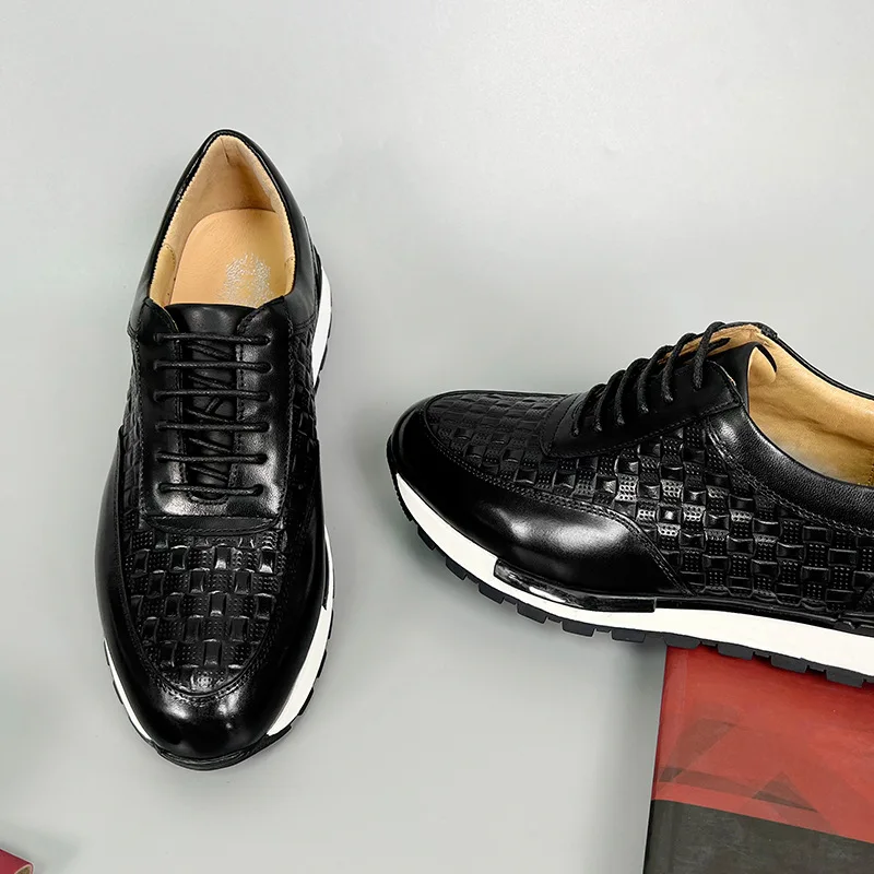 Top Quality Luxury Men Formal Full Grain Leather Shoes Weaving Pattern Shoes Men Lace Up Daily Walking Sneakers Shoes Size 38-46