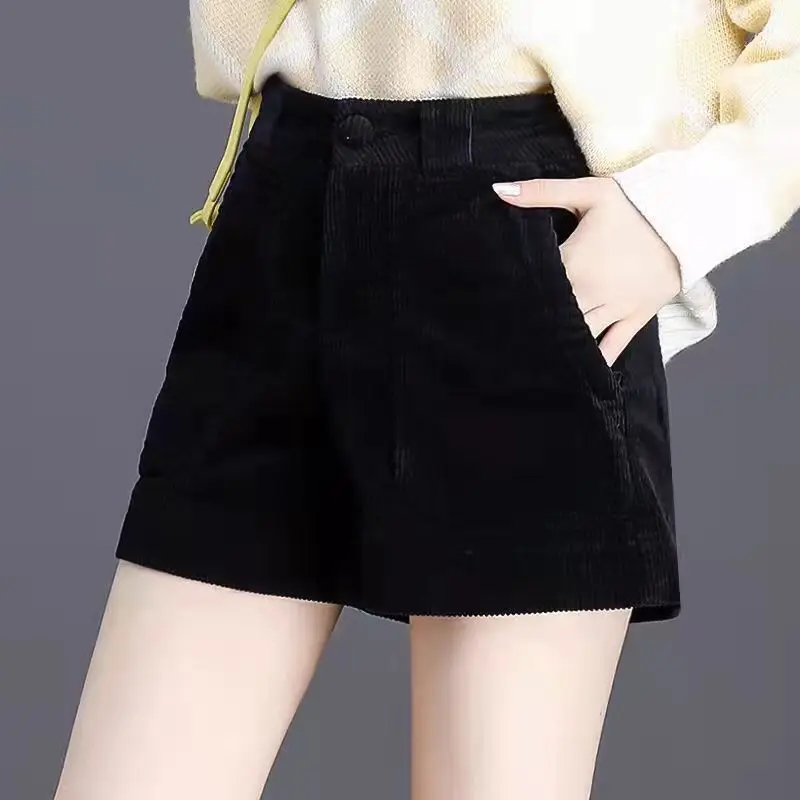 2024 New High Waist Wide Leg Shorts Women Autumn Winter Outer Wear Solid All-Matching Loose Casual Boot Shorts Woman T540