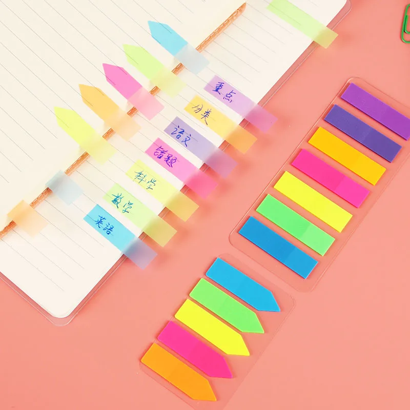 PET Transparent Post-It Notes - Fluorescent Color Bar Index Stickers And Self-Adhesive Waterproof Arrow Categorization Labels - Student Wholesale