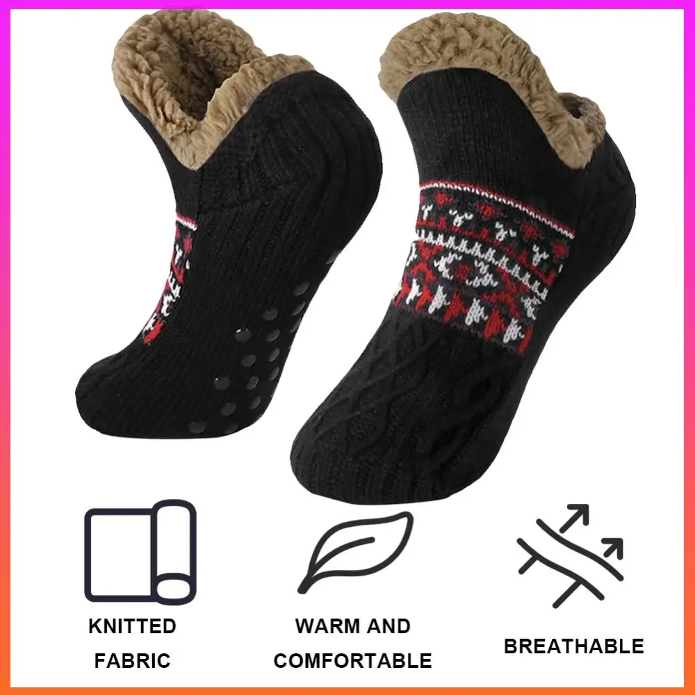 ถุงเท้าสลิปเปอร์สำหรับผู้ชายและผู้หญิง ใส่ในบ้านช่วงฤดูหนาว กันลื่น ใส่นอนในห้องนอน ถุงเท้าสลิปเปอร์อุ่นสบาย เหมาะสำหรับเทศกาลคริสต์มาส