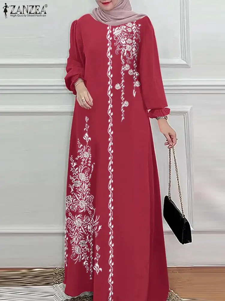 

ZANZEA Women Fashion Long Sleeve Abaya Maxi Sundress Robe Femme Marocain Dubai Turkey Vestido Vintage Floral Print Muslim Dress