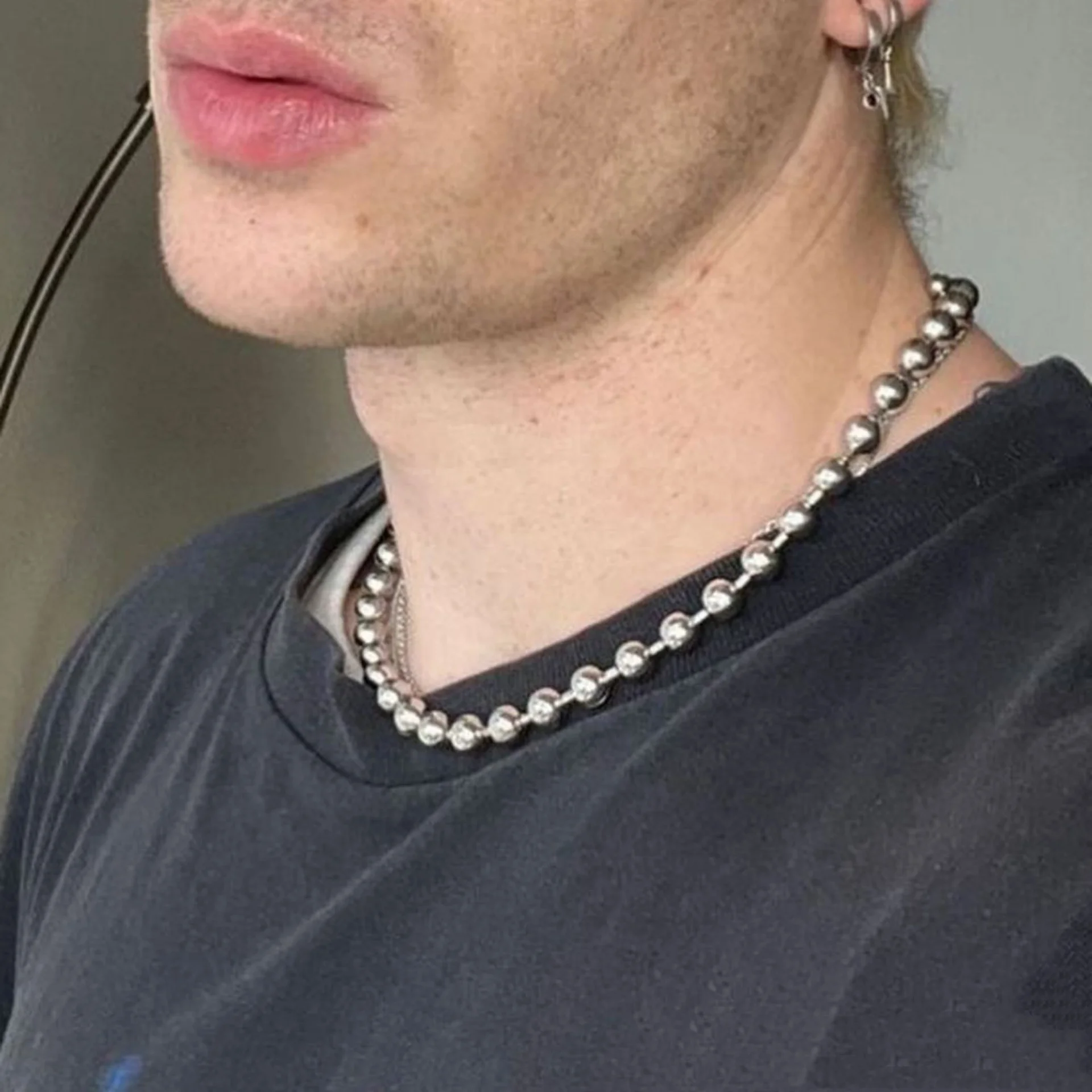 Silver Color Simple 8mm Ball Bead Necklaces Stainless Steel for Women Man Round Beads Chain Choker Punk Jewelry Accessories Gift