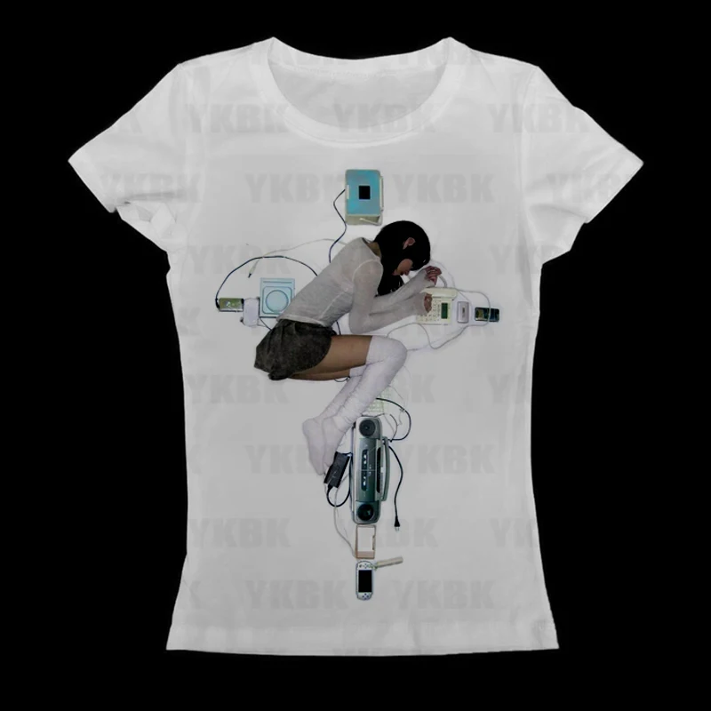 Y2k anime Streetwear O-neck 90s Text Printing Tops Women Harajuku Clothes Simple Vintage Crop Tee Hot Girl Goth Casual T-shirt