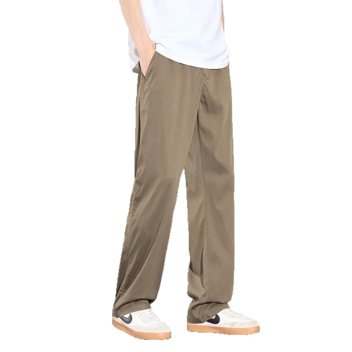 2025 Summer New Thin Men's Casual Pants Korean Fashion Straight Leg Baggy Pants Streetwear Elegant Men Clothing
