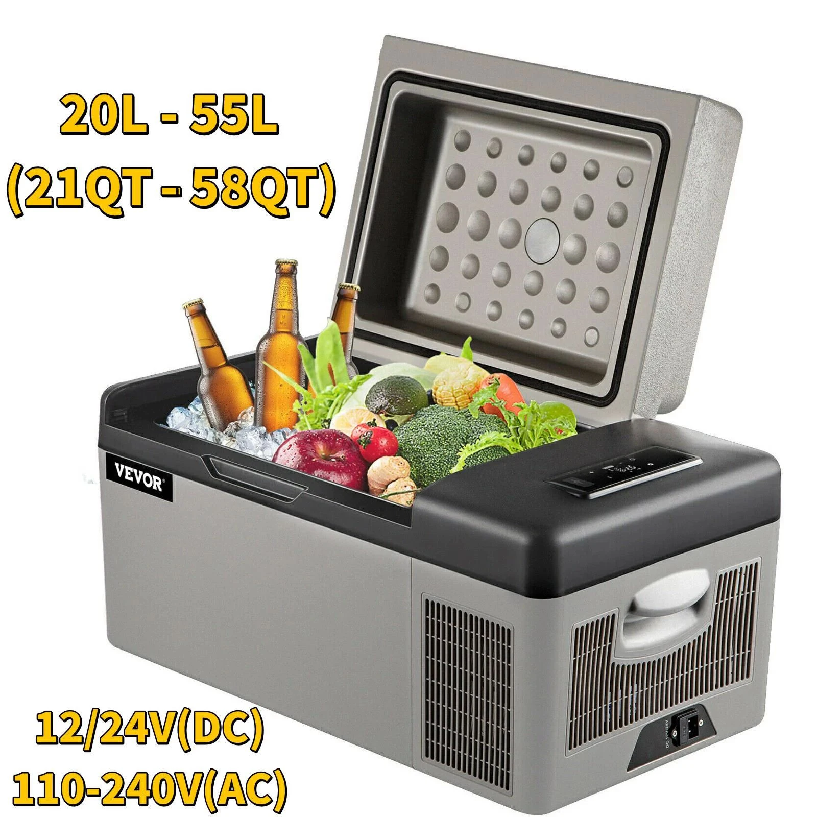 VEVOR 20L 22L 35L 45L 55L Car Refrigerator Mini Fridge Freezer Portable Compressor Cooler 12/24V DC 110-240V Ice Box for Camping