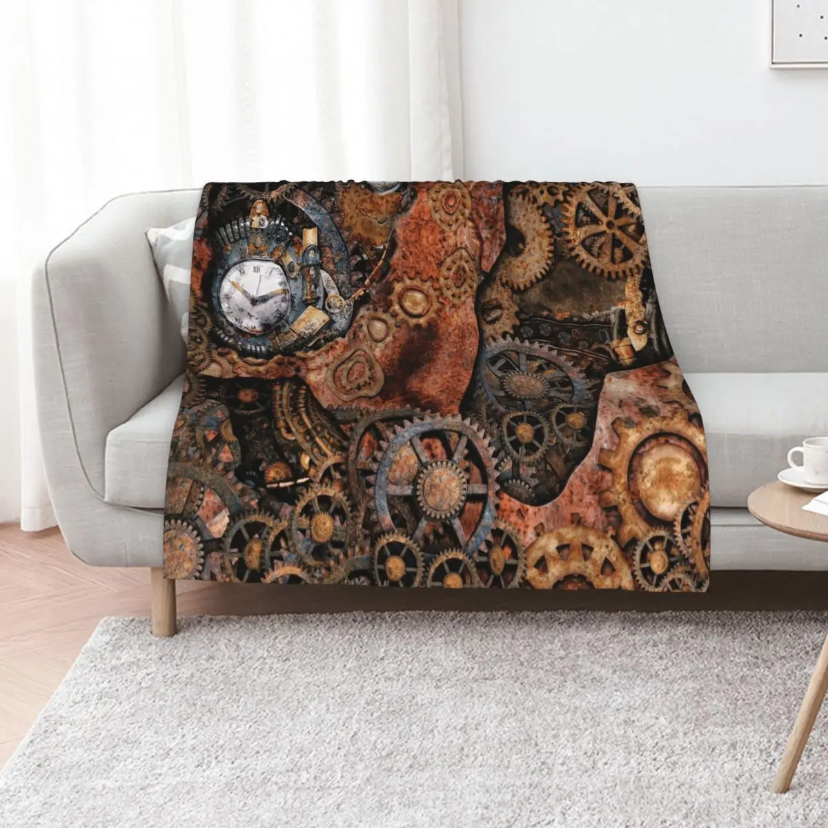 Steampunk Gear Art | Clockwork Gears | Steampunk Cogwheel Gears Throw Blanket Ultra Soft Flannel Fleece Blanket for All Seasons
