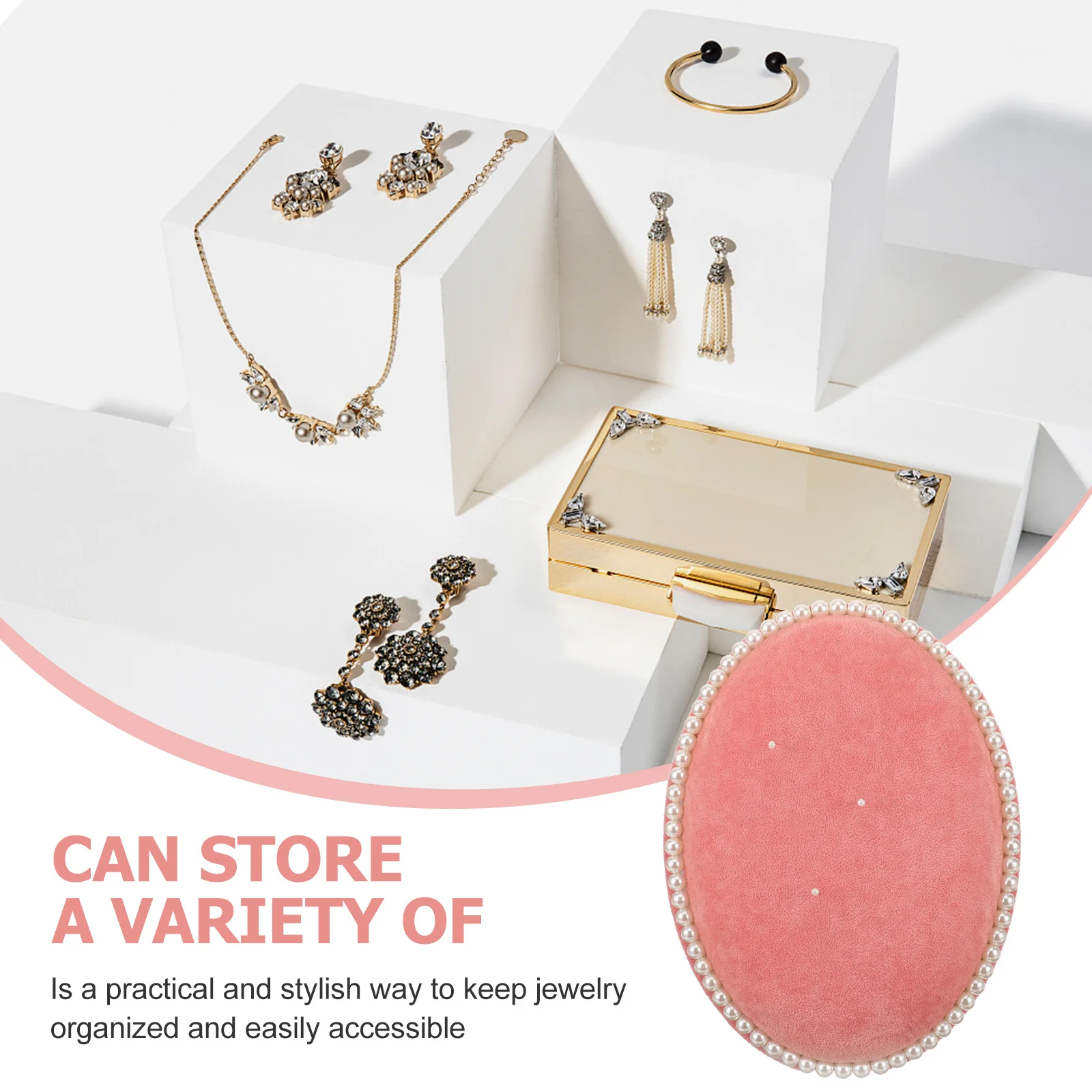 

26 Cm Bamboo Frame Pearled Pin Display Board Round Brooch Collector Jewelry Rack Wall Hanging for Wedding Photo Prop Pink