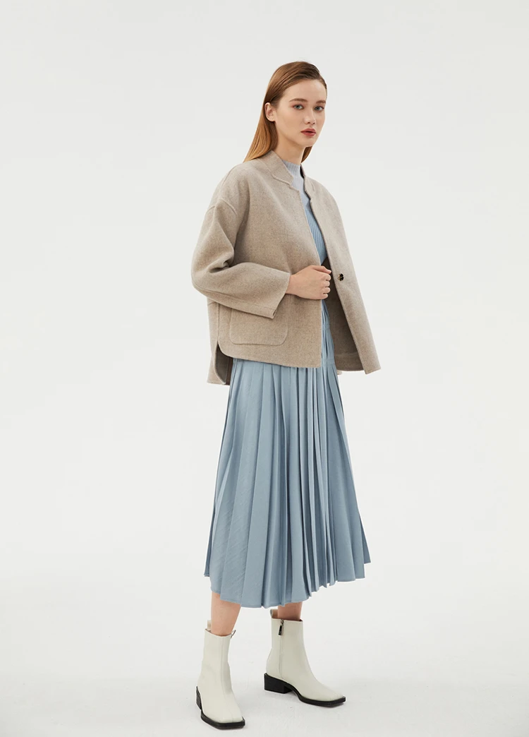 CAIXINGLE Herbst- und Winterneuer Damenmantel 100% Reine Wolle Wendbarer Wollmantel Stehkragen Schwalbenschwanz-Damen-Crop-Top – Detail 15