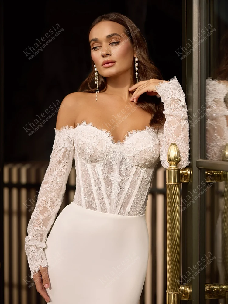 Klassische Brautkleider, Satin-Brautkleider, Spitzenapplikationen, schulterfrei, Roben, Schatz, Vintage, Vestidos de Novia, individuell gestaltet