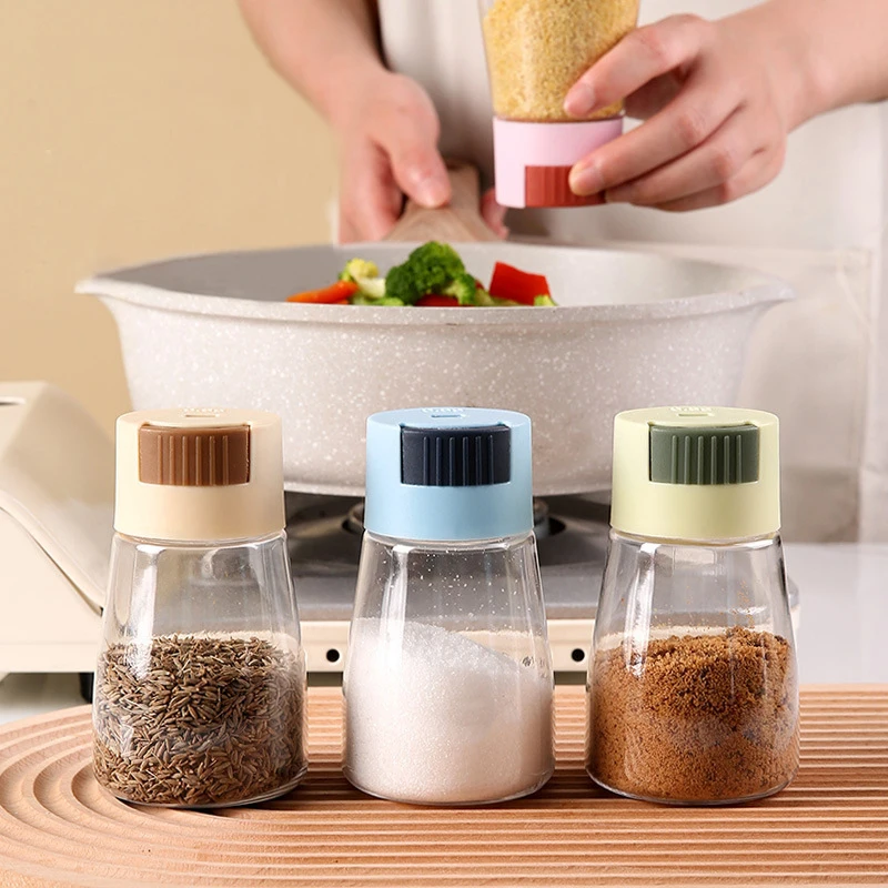 1Pc 0.5g Household Kitchen Press Type Quantitative Air-Tight Clear Glass Kitchen Tools Salt Control Bottle Jar Seasoning Bottle