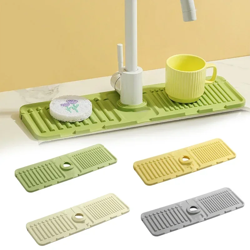 

Space-Saving Sink Silicone Draining Mat with Tidy Splash Faucet Guard, Perfect for Kitchen Countertops