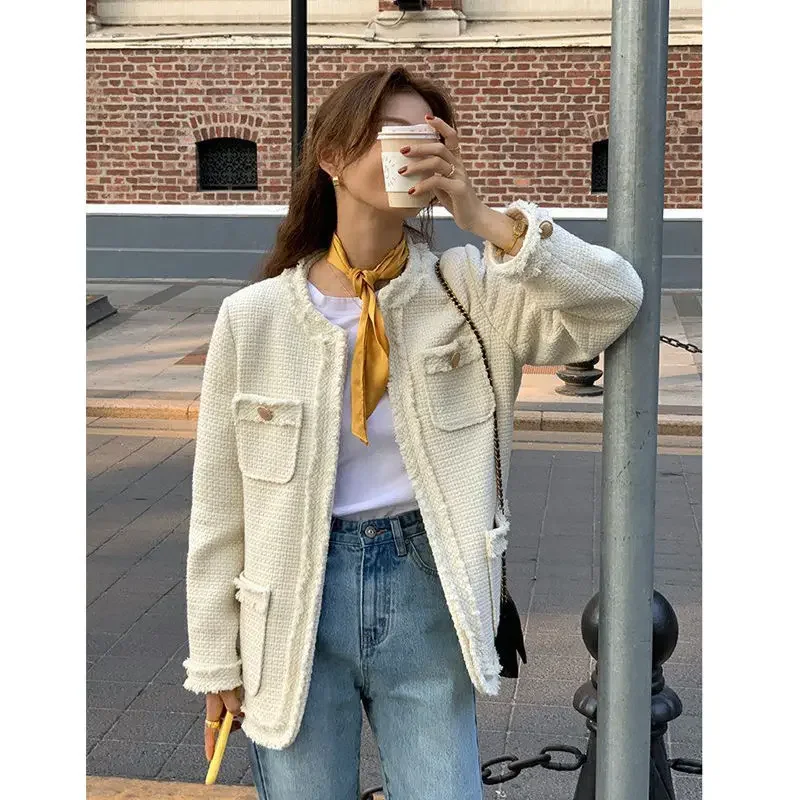 Multi-Pocket Jacket Women Autumn  New Retro Loose Casual Wild Gentle Temperament Large Size Short Cardigan Coat Solid Z543