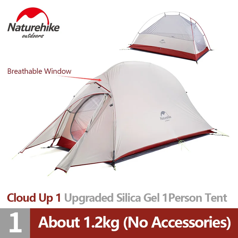 

Naturehike Upgrade Cloud Up 1 Person Camping Tent Ultralight 20D Silicone Aluminum Pole All Seasons Tourist Waterproof Single