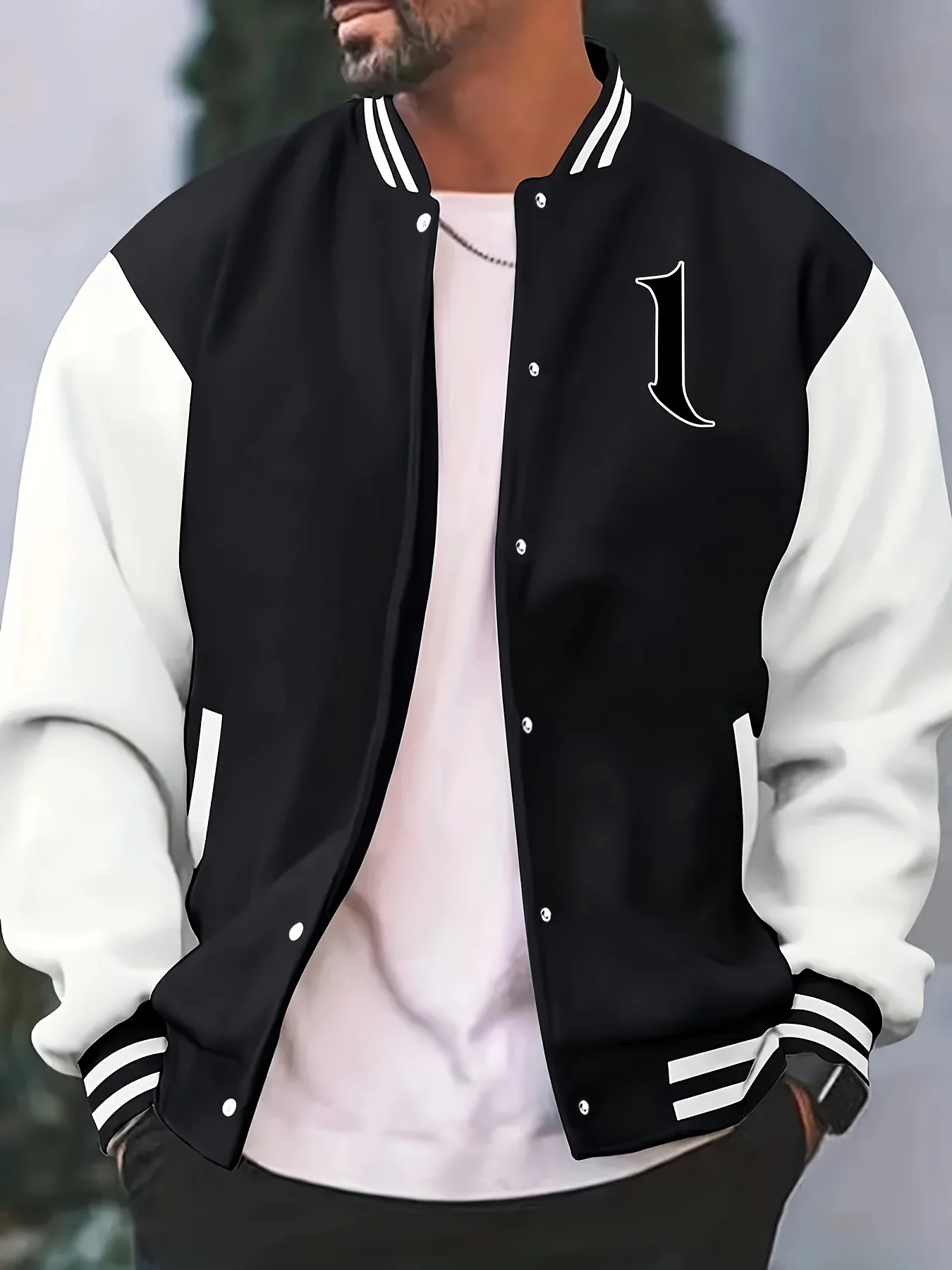 

Men's Casual College Style Baseball Jacket with "I" Print Loose Fit and Slight Elasticity for Autumn and Winter Wear