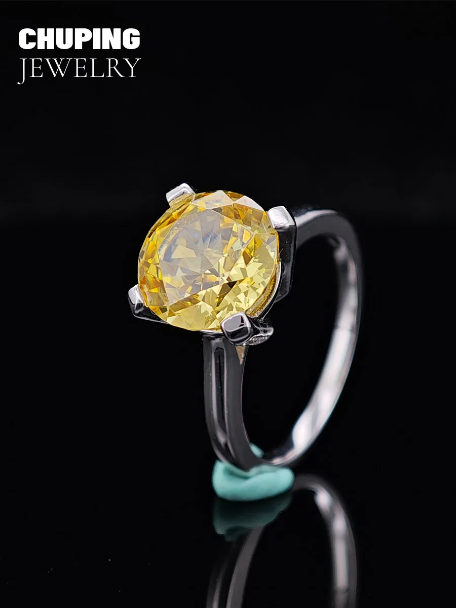 ChuPing Fine Jewelry Желтый измельченный лед кубический циркон круглой формы S925 кольцо для вечерней вечеринки мост современный и классический