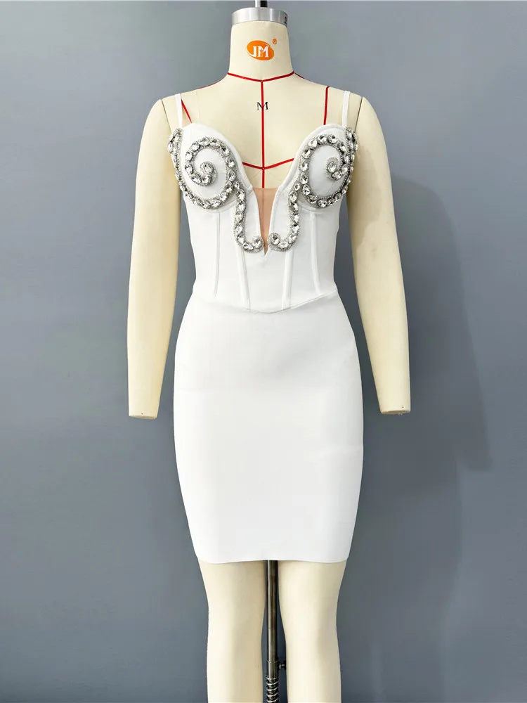 Ele Sexy Diamond Embedded Strapl Afslanken Dr Dames Hoge Taille Polymide Polyester Lente Zomer Herfst Dr