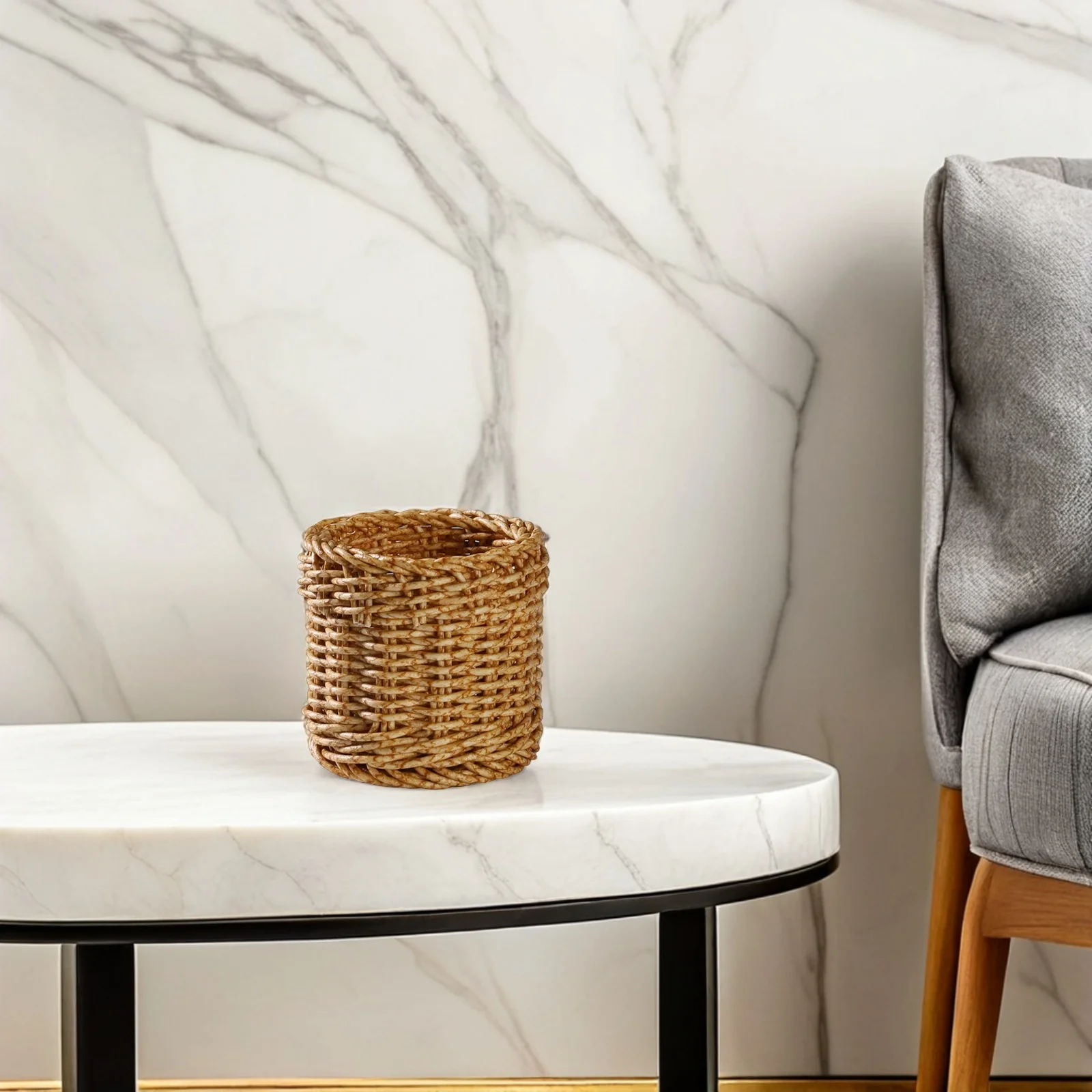 

Imitation Rattan Makeup Brush Storage Pen Container Box Desktop Lipstick Holder Multi-Functional Woven Basket Rustic Storage