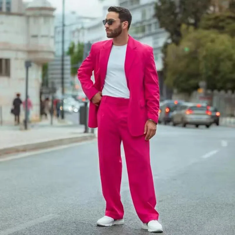 Latest Design Fuchsia Men Suits 2 Piece Groom Party Wedding Notched Lapel Terno Masculino Tuxedos Costume Homme Male Blazer Sets - view 2