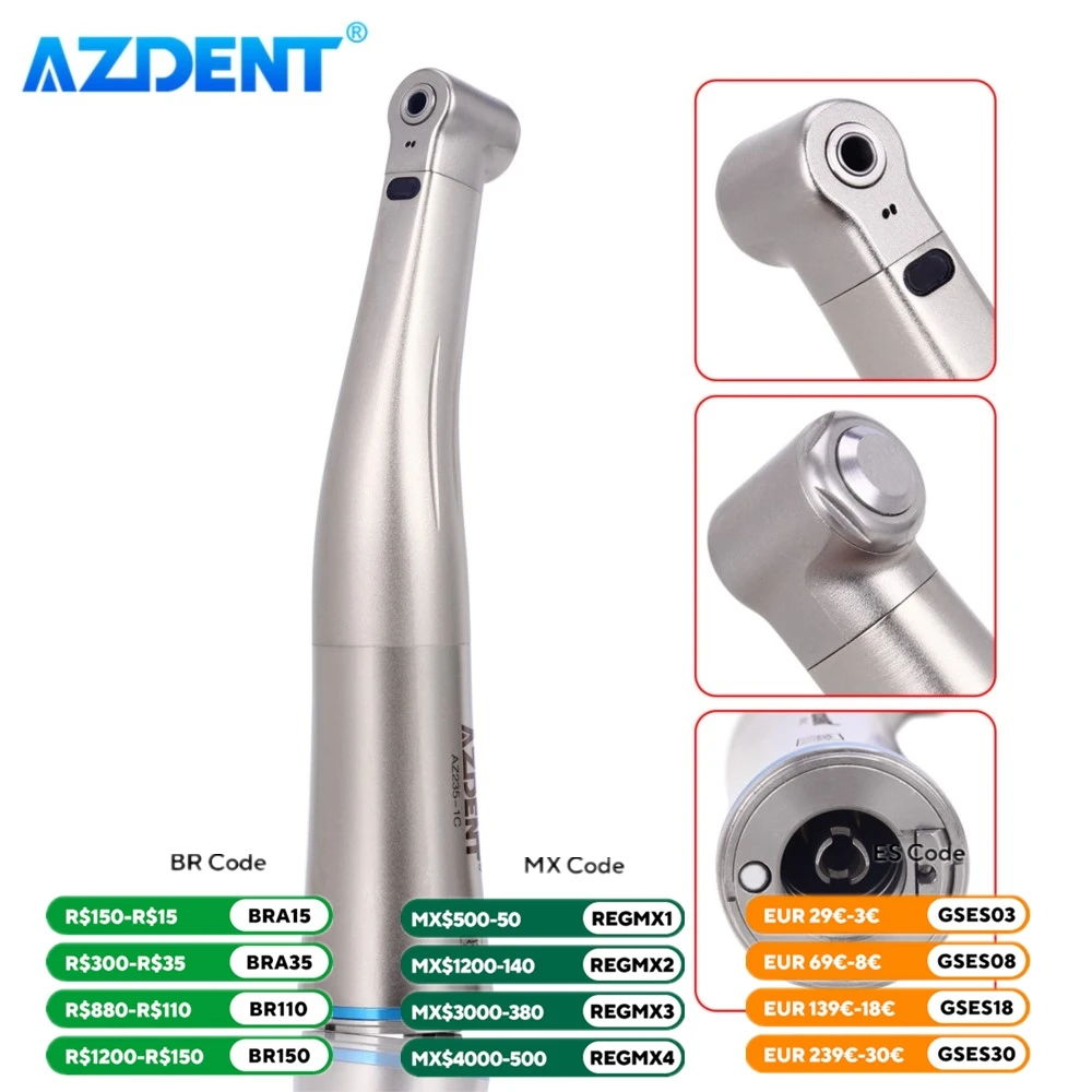 Dental 1:1 LED Fiber Optic Handpiece AZDENT Internal Water Spray Contra Angle Push Button Chuck Dentistry Tools