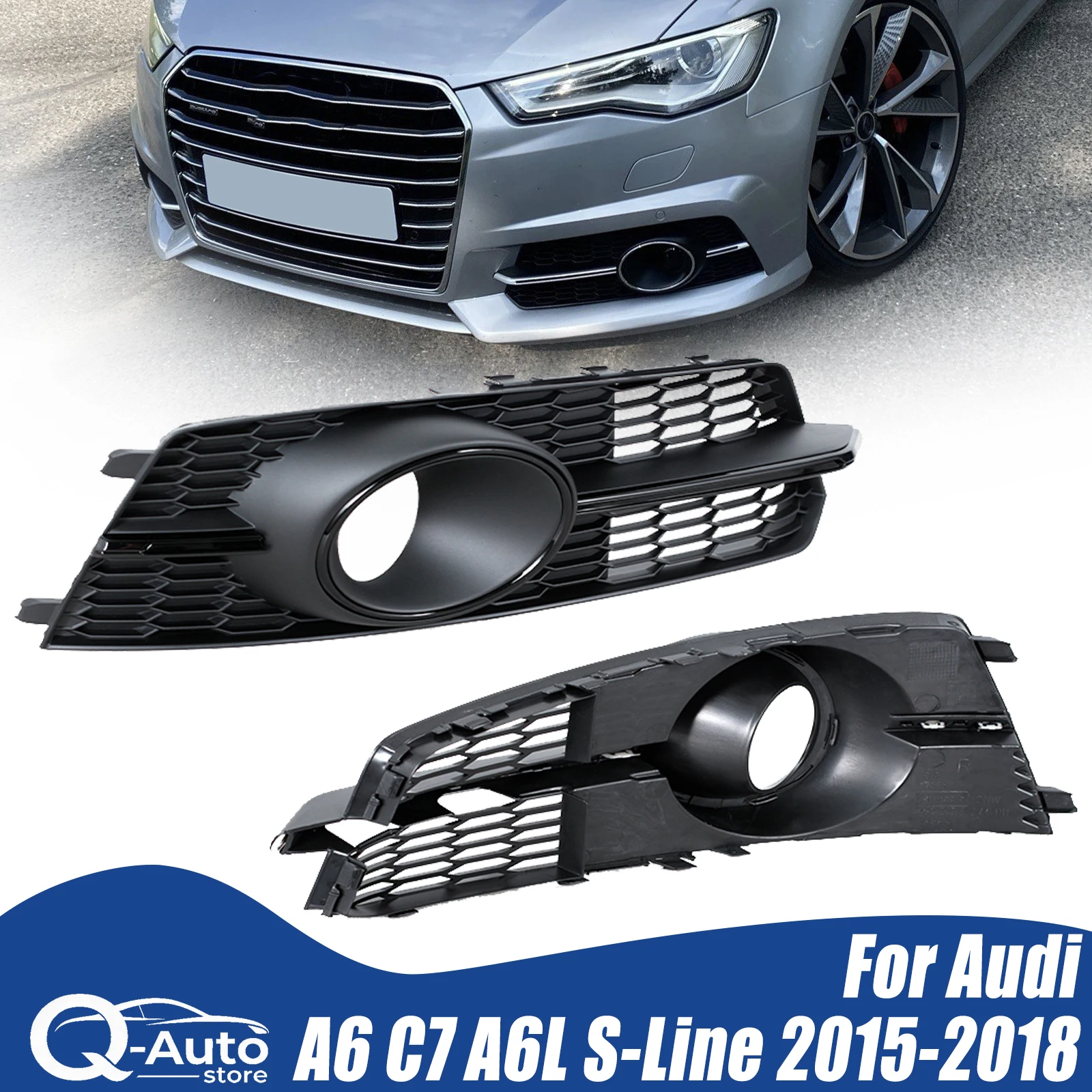 4G0807681AG 4G0807682AG Fog Light Frame Cover For Audi A6 C7 A6L S-Line 2015 2016 2017 2018 Honeycomb Mesh Fog Lamp Grille Cover
