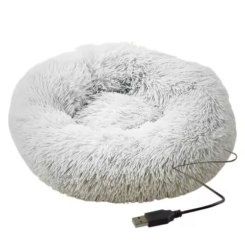 Cama redonda para cães, camas macias de pelúcia para animais de estimação, aquecimento usb, donut, camas redondas para cães e gatos, casa confortável, acessórios para animais de estimação