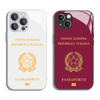 Italy Passport Metallic-Color Phone Case For iPhone X XR XS 16 15 14 13 12 Mini 11 Pro Max 7 8 SE20 Plus Glass Hard Cover