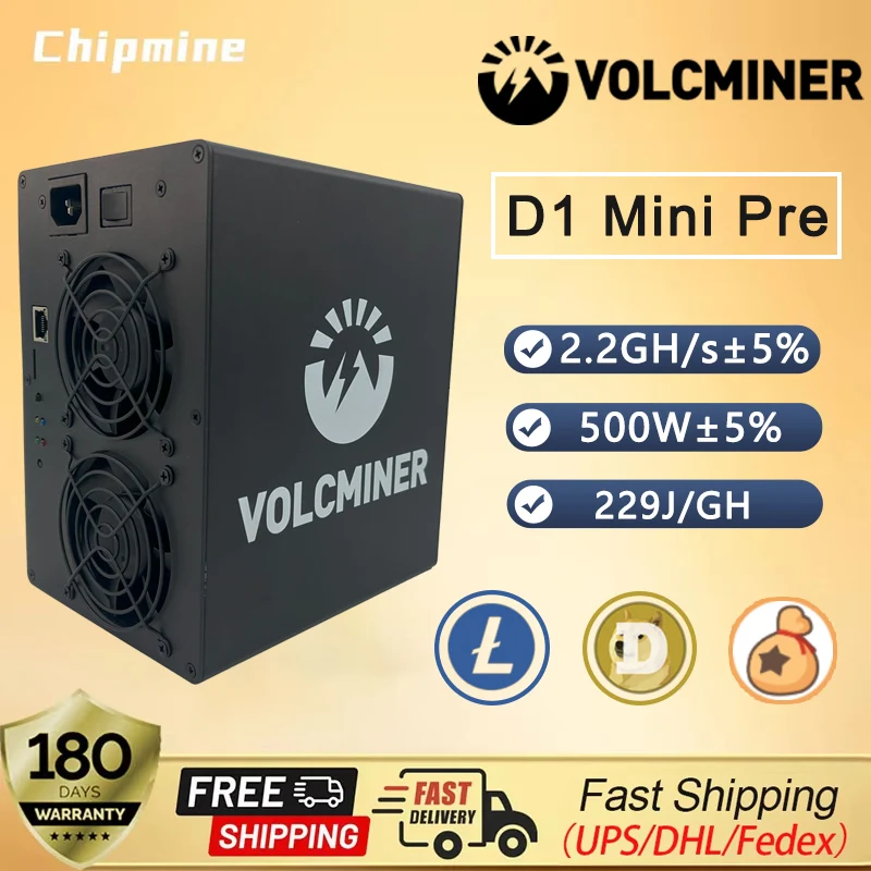 

New VolcMiner D1 Mini Pre Miner LTC & Doge Coin Mining Machine 2.2Gh/s 500W D1 Mini Pre Asic Miner