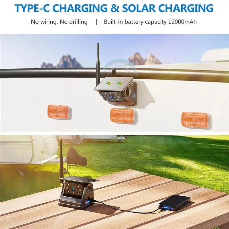 NEW HOT In Stock-Magnetic Solar Powered Wireless RV Backup Camera, 1080P 7