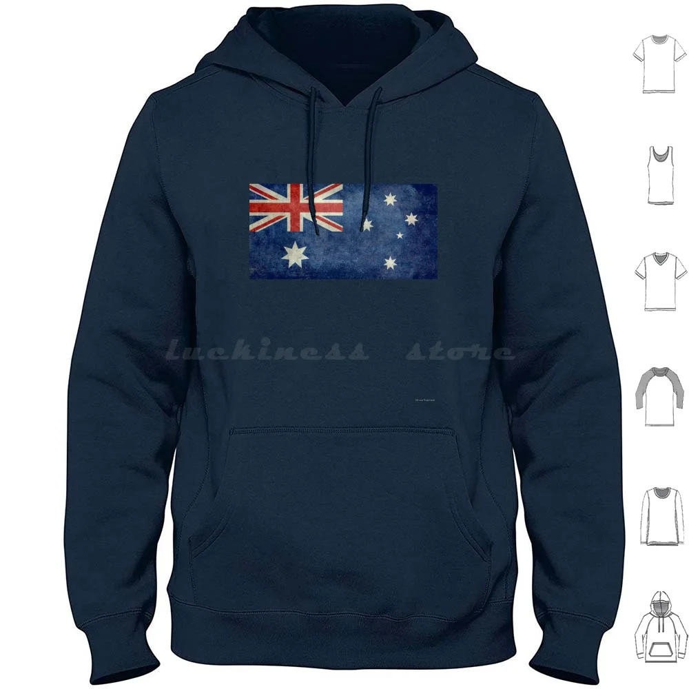 Flag Of Australia , Grungy Retro Textured Version Hoodies Long Sleeve Australia Commonwealth Dirty Australian Flag