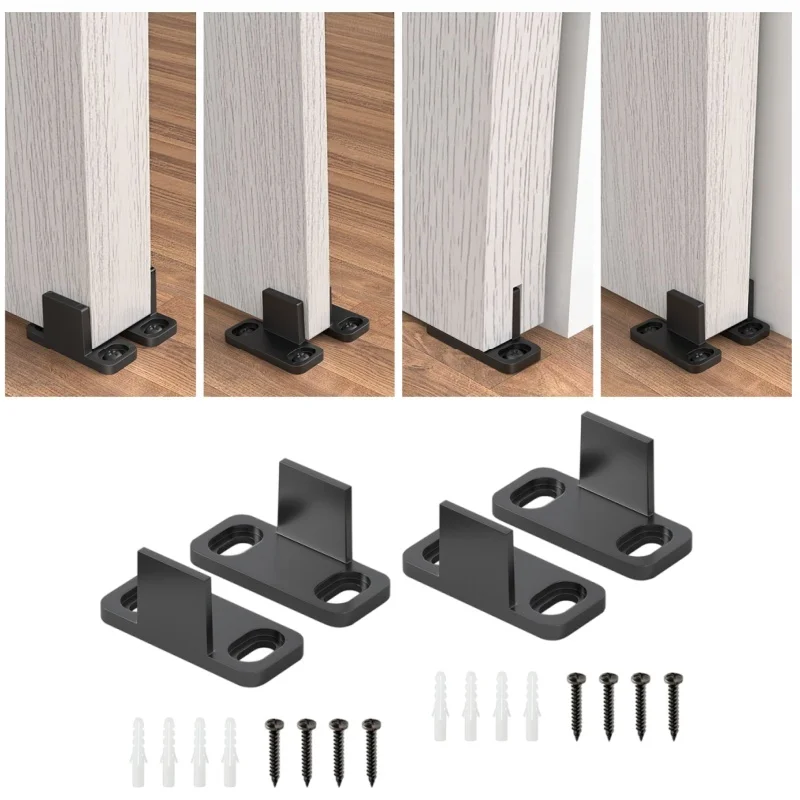 1/2 Pair POM Sliding Barn Door Floor Guide,Door Slide Rail Stopper/Positioning Switch with Screws,Adjustable Angle Anti Swinging