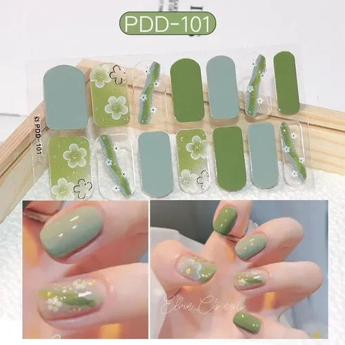 Imagen 1 del producto Pegatina de Gel para uñas, parche deslizante, flor, gradiente de Color, pegamento trasero, cubierta completa, impermeable, lámpara UV, manicura, 1 unidad