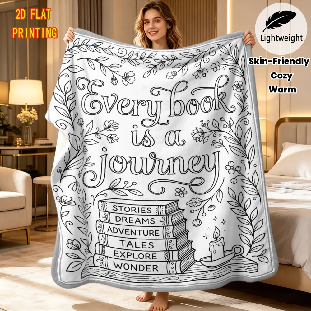 Soft Flannel Throw Blanket Black White Book Quote Floral Sketch Pattern Lightweight Cozy Warm Sofa Bed DIY blanket Gift