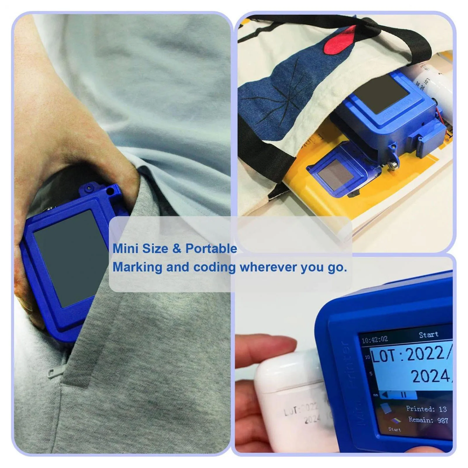 

Карманный струйный принтер с регулируемой высотой печати 0,1–0,5 дюйма/1 дюйм Ручной струйный кодер с сенсорным экраном